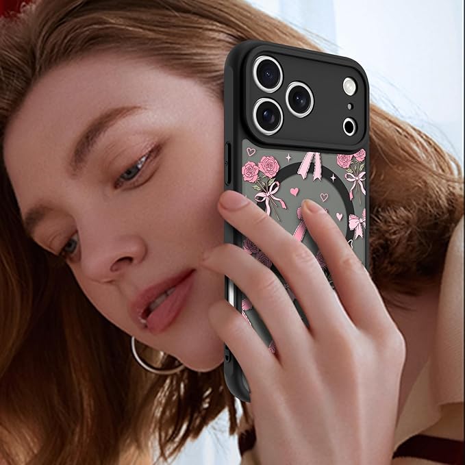 KANGHAR Case Compatible with iPhone 17 Pro Max Bows Bouquet Pattern [Compatible with Magsafe] Cute Flowers Florals Protective Magnetic Case for Girls Women Men