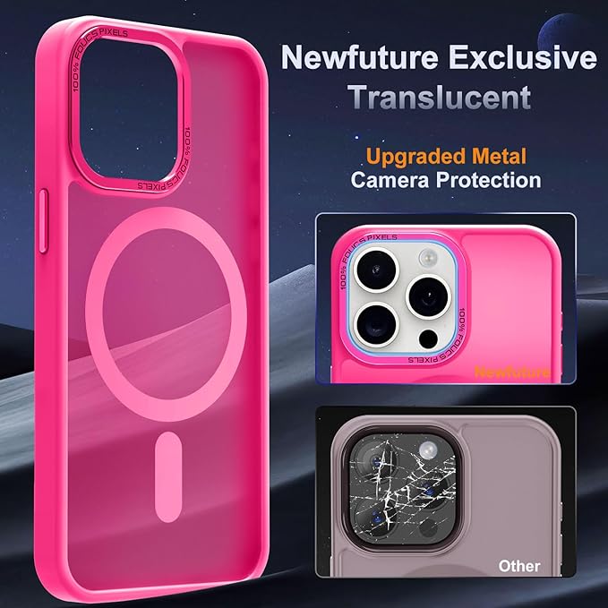 Newfuture Designed for iPhone 14 Pro Max Case with Magnetic [13 FT Military Drop Protection] [Compatible with Magsafe] Slim Translucent Matte Shockproof with Anti-Fingerprint Phone Case, Hot Pink