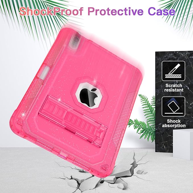 ZoneFoker Case for iPad mini A17 Pro, for iPad mini 7th/6th Generation Case 8.3 inch 2024/2021 with Pencil Holder/Stand, Slim Cover for i Pad Mini 7/6 (Translucent Glitter Hot Pink)