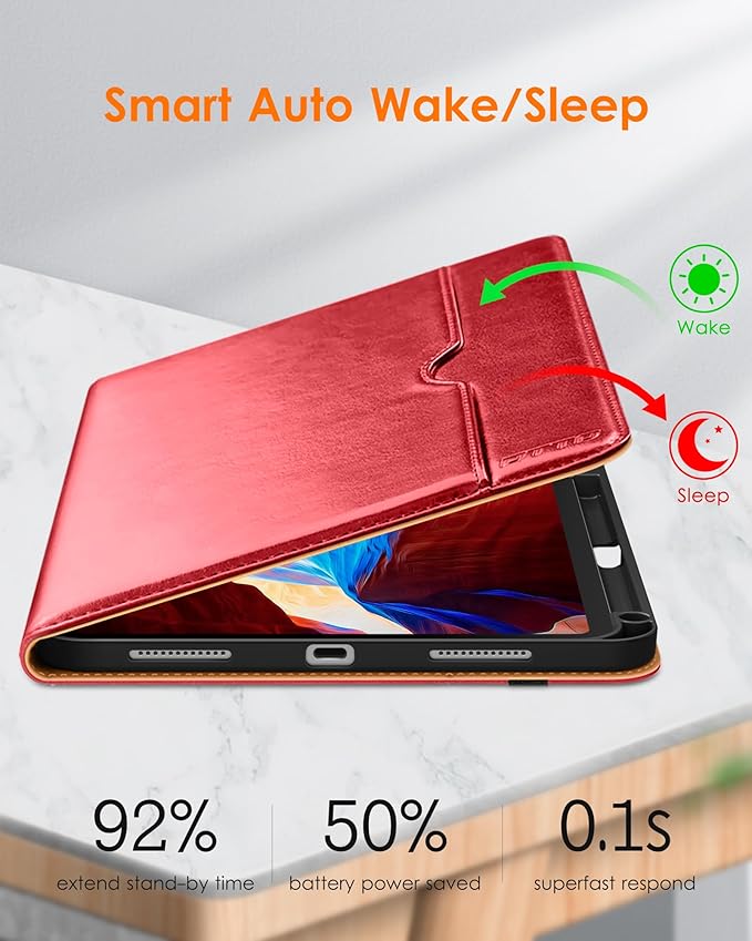 DTTO for iPad Pro 11 inch Case (M5/M4) 2025/2024, Premium Leather Business Folio Stand Cover with Pencil Holder - Auto Wake/Sleep and Multiple Viewing Angles, Red