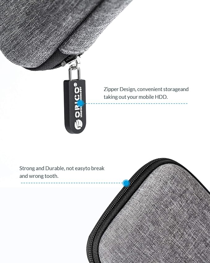 ORICO Hard Drive Case 2.5 inch External Drive Storage Carrying Bag Waterproof Shockproof with Inner Size 5.5x3.5x1.0inch for Organizing HDD and Electronic Accessories,Grey(PHD-25)