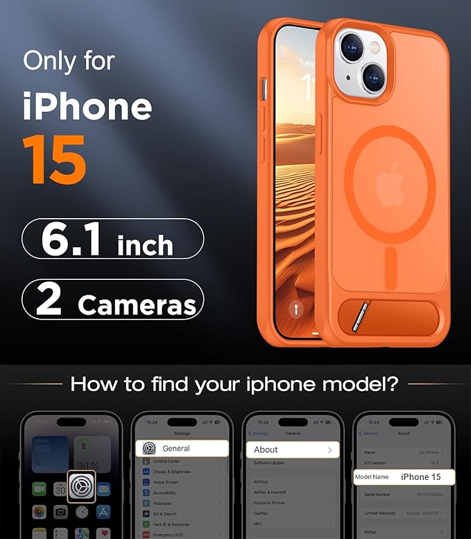 Magnetic Compatible with iPhone 15 Case, [Built-in Invisible Kickstand][Compatible with MagSafe] [Military Grade Shockproof] Slim Translucent Matte Phone Case for iPhone 15 6.1"