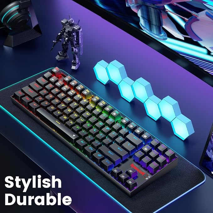 Redragon Wireless Gaming Keyboard, BT/2.4Ghz Tri-Mode Mechanical Keyboard, buit-in Battery, Programmable 87 Keys TKL, LED Rainbow Backlit - K552-KRS
