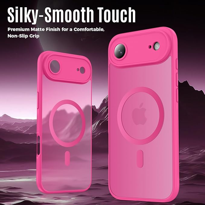Symcele Designed for iPhone Air Case, Compatible with MagSafe, [Camera Protection] [15FT Military Drop Protection] Shockproof Translucent Matte Anti-Slip Thin Slim Phone Case, 6.5", Hot Pink
