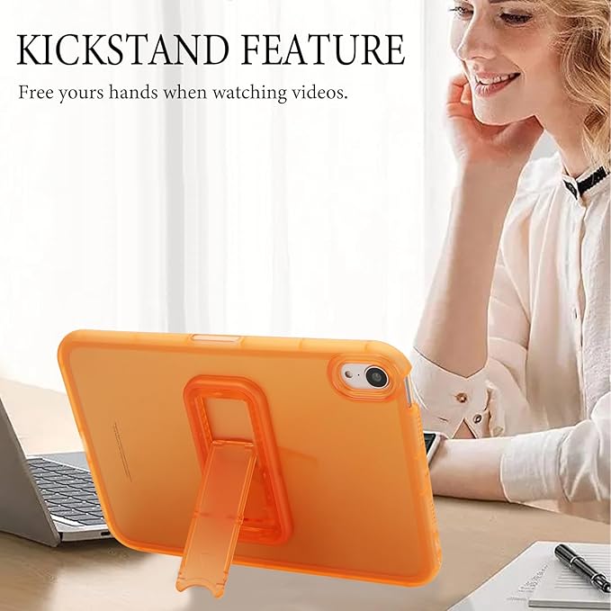 Slim Case for iPad mini 7 (A17 Pro) 2024/ Mini 6 8.3'', Built-in Kickstand Non-Slip Military Grade Drop Protection Rugged for iPad mini 7th 6th Generation, Orange