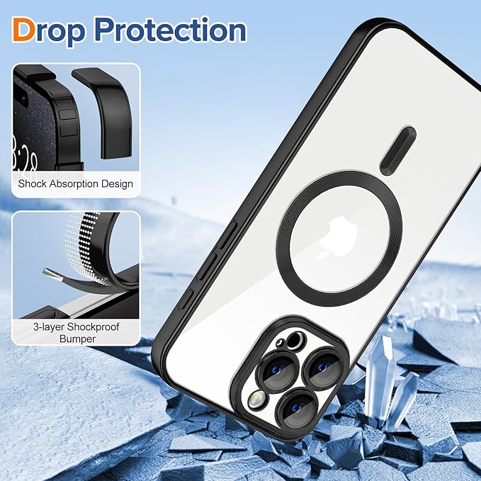 Hython Magnetic Clear for iPhone 15 Pro Max Case with Camera Lens Protector [Compatible with MagSafe] Plating Edge Slim Soft TPU Cover Protective Phone Case for iPhone 15 Pro Max 6.7", Matte Black
