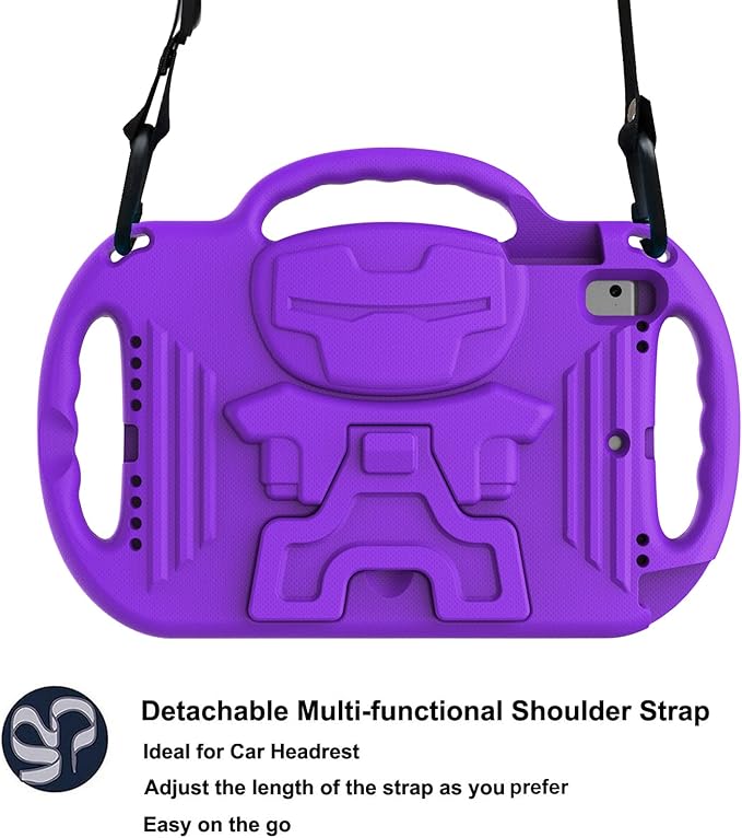 LTROP Kids Case for iPad 5th/6th Generation (2017/2018) & Air 2, Shoulder Strap Handle Stand Shockproof Bumper Cute Kid Case for iPad 9.7 Inch, Purple