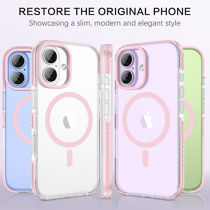 BENTOBEN Magnetic for iPhone 17 6.3" Case, Compatible with Magsafe Military Shockproof Protective Bumper Cute Transparent Slim Anti-Yellowing Women Girl Men Phone Case for iPhone 17 Cover, Clear Pink