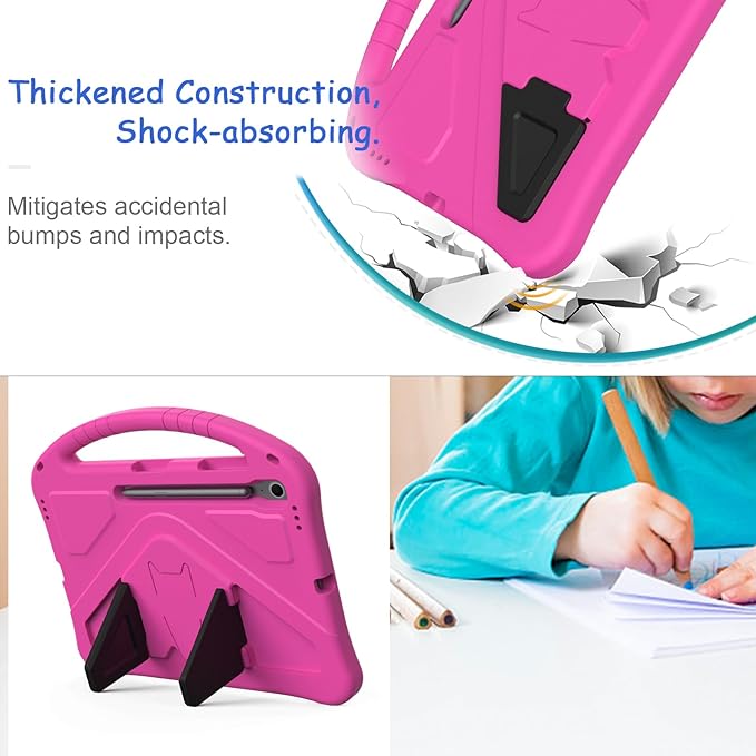 Kids Case for Samsung Galaxy Tab S10 FE+ (Plus) 13.1" 2025, Techcircle Light Weight Shock Proof EVA Foam Handle Rugged Stand Protective Cover, Rose