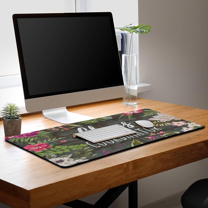 Keyboard Pad Floral Desktop Pad Big Mouse Pads XXL Mouse Pad Gaming Mouse Mat Waterproof Non-Slip Rubber Base 35.4 X 15.7 for Game Office, Chaos Coordinator Motivational Quote