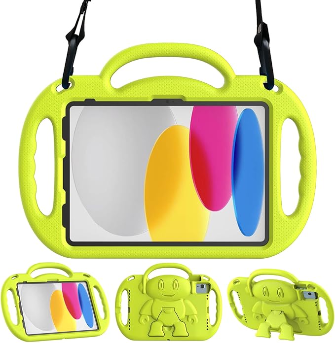 Kids Case for iPad 11th Generation (A16) 11" 2025 & 10th Gen 10.9" 2022 & iPad Air 11" 2025/2024 & Air 5th/4th Gen & Pro 11, Durable Protective Cover with Shoulder Strap Handle Stand, Yellow