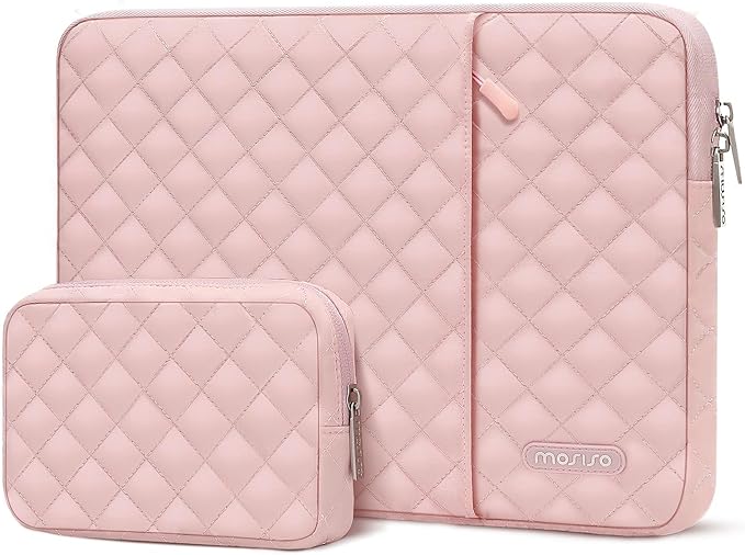 MOSISO 9-11 inch Tablet Sleeve Case for iPad A16 2025, iPad Air 11 inch M3 M2, iPad Pro 11 M4, iPad 10/9/8/7th, Galaxy Tab A9+/S9/S8/Plus 11, Square Quilted Vertical Bag with Small Case, Chalk Pink