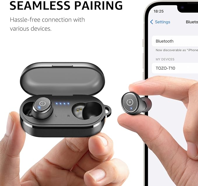 TOZO T10 Wireless Earbuds Bluetooth 5.3 Headphones, App Customize EQ, Ergonomic Design, 55H Playtime, Wireless Charging Case, IPX8 Waterproof Sound in-Ear Headset, New Version