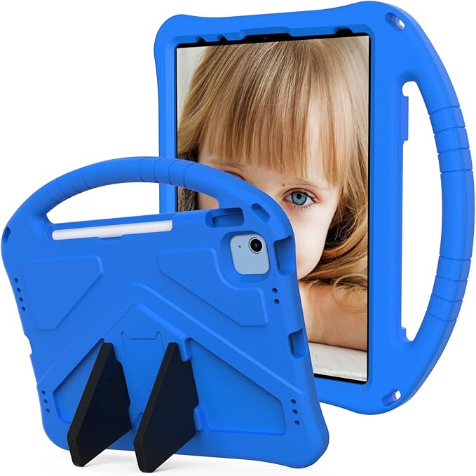 Shockproof Case for Apple iPad A16 11 Inch 2025 11th Gen/iPad 10th Generation 2025 10.9", with Shoulder Strap Soft EVA Handle Design Foldable Kickstand Kids Friendly Cover for Girls Boys, Blue