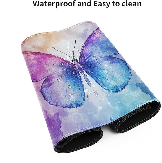 Extra Large Butterfly Mouse Pad 48x24 Inch – 3XL Huge Waterproof Desk Mat with Non-Slip Rubber Base & Stitched Edges, Full Coverage Mousepad Keyboard Mat for Work, Game, Office(Purple, XXXXL)
