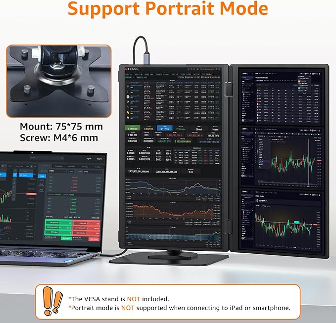 Upperizon Portable Monitor Foldable Dual Screen 15.6 inch FHD 107% sRGB IPS HDMI USB-C Travel Monitor for Laptop Mac PC Windows, DisplayLink Stacked Screen Extender with Kickstand, VESA Compatible