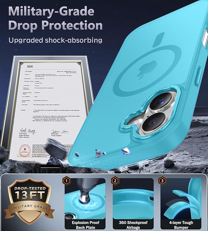 Newfuture Magnetic for iPhone 17 Case [Compatible with Magsafe] [Military Grade Drop Protection] Translucent Matte Anti-Scratch Shockproof Protective Phone Cover 6.3 Inch, Lake Blue