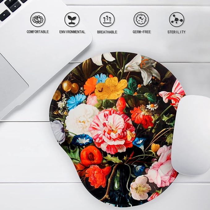 Ergonomic Mouse Pad with Wrist Support,Cute Mouse Pads with Wrist Rest,Comfortable Mouse Pad for Home Office Gaming Working Computers Laptop,Pain Relief with Non-Slip PU Base (Vase)