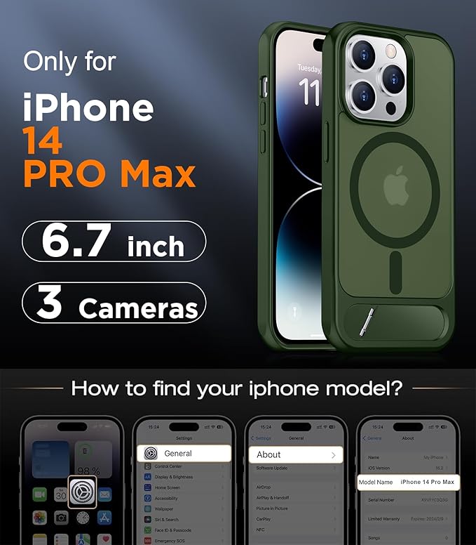 Magnetic Compatible with iPhone 14 Pro Max Case, [Built-in Invisible Kickstand][Compatible with MagSafe] [Military Grade Shockproof] Slim Translucent Matte Phone Case for iPhone 14 Pro Max 6.7"