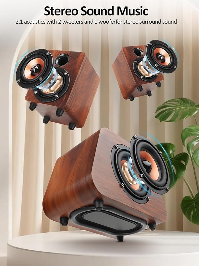 Computer Speakers, Mini PC Speaker with subwoofer,2.1 USB Powered Desktop Speakers, Bluetooth 5.0 and RCA Input pc Speakers for Desktop, Laptops, Phonograph, Phones, Tablets(K02)