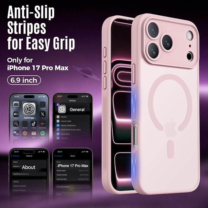 Symcele Designed for iPhone 17 Pro Max Case, Compatible with MagSafe, [Camera Protection] [15FT Military Drop Protection] Shockproof Translucent Matte Anti-Slip Phone Case, 6.9", 6.9", Pink