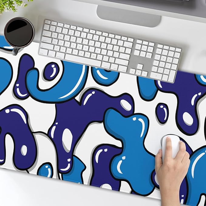 Japanese Anime Geometric Gaming Mouse Pad XL 31.5x11.8 Inch Navy Blue White Mouse Pad Extended Large Anime Mouse Pad with Non-Slip Rubber Base Stitched Edge PC Computer Laptop Desktop for Home Office