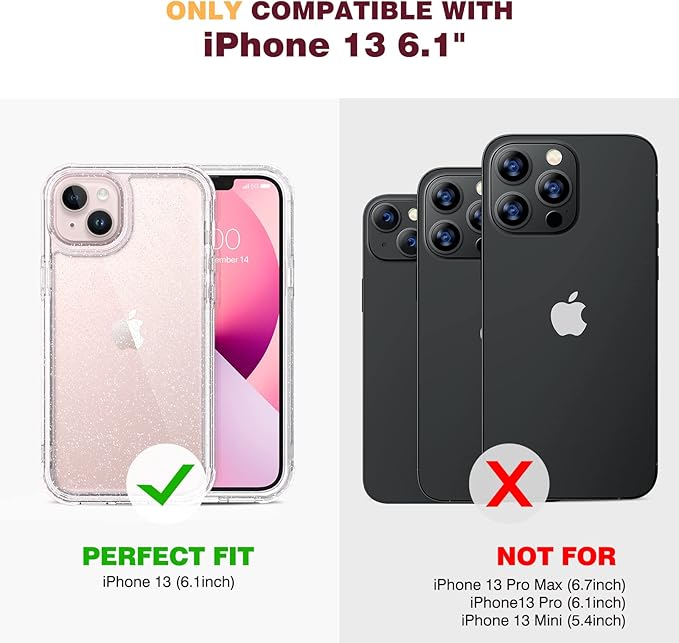 Diaclara Designed for iPhone 13 Case, Full Body Rugged with Built-in Touch Sensitive Anti-Scratch Screen Protector, Soft TPU Bumper Case for iPhone 13 6.1" (Clear Glitter)