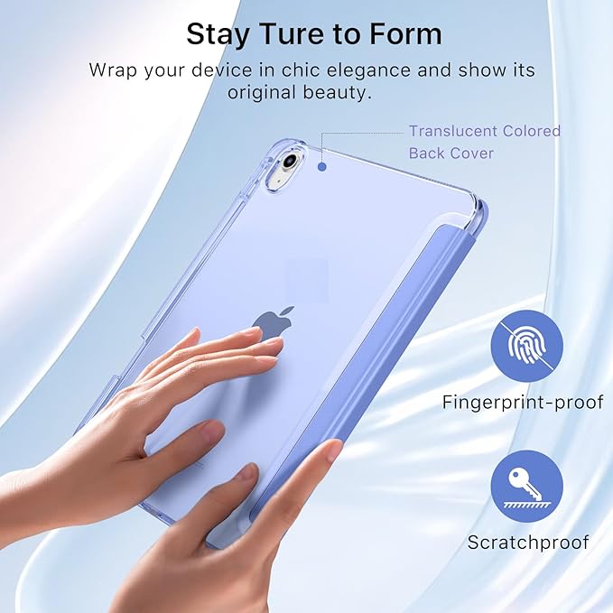 MoKo for iPad Air 11 inch Case (M4/M3/M2) 2026/2025/2024, iPad Air 5th/4th Gen 10.9 inch Case 2022/2020 with Pencil Holder, Slim Light Trifold Cover with Hard PC Translucent Back Shell, Periwinkle