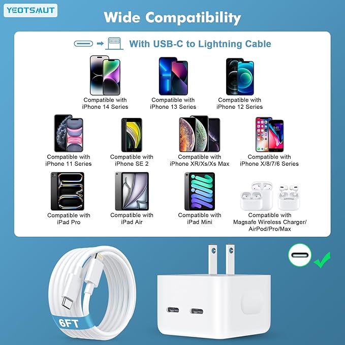 USB C Charger Block, 35W Dual USB-C Port Compact Power Adapter for Phone 17/16/15/14/13/15 Pro/Pro Max/Plus/XS/XR/X,Galaxy, Pixel,i Pad, AirPods, MacBook Air and More