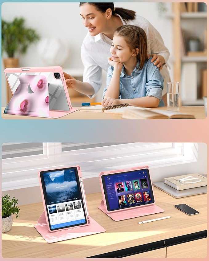 Uppuppy for iPad Air 11 inch Case, Air 5th/4th Generation 10.9, Pro 11'' Case Women Girls for Apple Pencil Holder Cute Kawaii Cartoon Dog Rotating Folio Cover for Apple iPad Air 5/Air 4/Pro 11"
