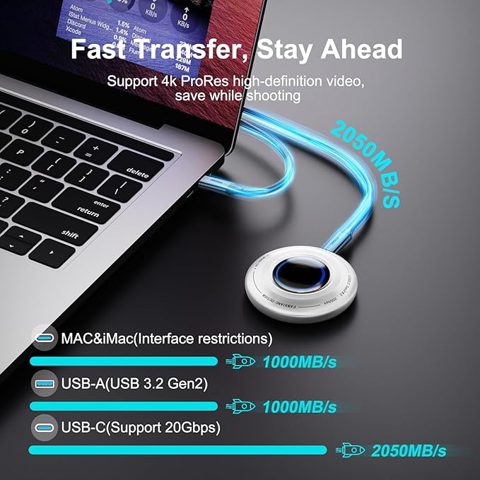 FP108 2TB Magnetic Portable SSD, External Solid State Drives with PD-100W and 2050MB/s USB-C 3.2 Gen 2x2, Play While Charging, Compatible with iPhone 16/15 Pro Max, Android, PC, Mac, Switch Lite