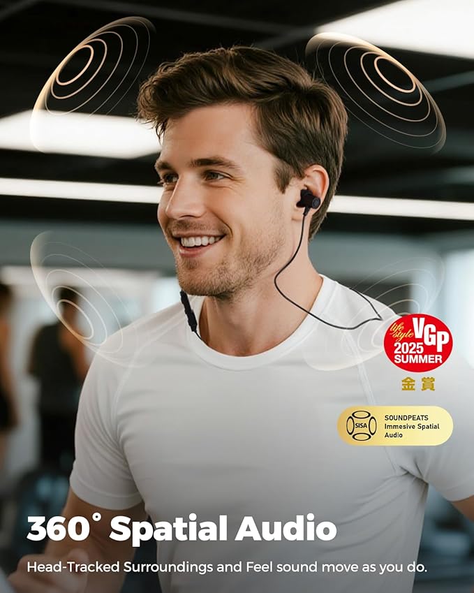 SoundPEATS Q40 HD Sports Neckband Headphones with LDAC Hi-Res Audio & Bluetooth 6.0 Stable Connection, IP67 Waterproof Wireless Earbuds, 20H Playtime for Running Gym, Fast Charge Dual Pairing,Black