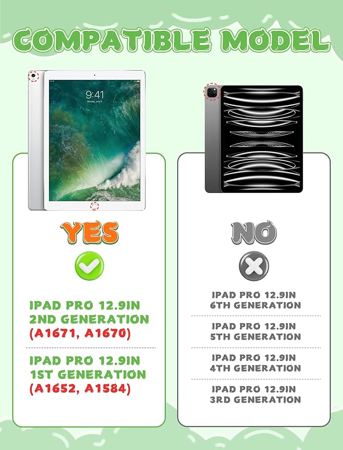 Kids Case for iPad Pro 12.9 2017(2nd Gen)/2015(1st Gen) with Pencil Holder, E-puhate iPad Pro 1st/2nd Generation Case 12.9 inch Shockproof Handle Stand Kids Cover for Child Boys Girls Toddlers(Green)
