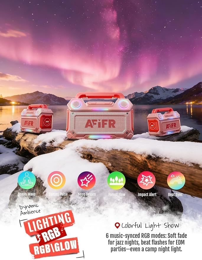 Outdoor Bluetooth Speaker, 160W Loud Bass! Rugged, IP67 Waterproof, 24H Playtime with Lights, Wireless TWS Pairing Portable Speakers for Party, Outsides, Travel, Beach, Garage (Rose Blaze)