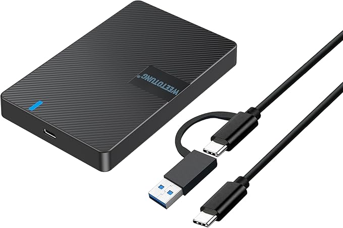 USB-C External Hard Drive Enclosure 2.5'' HDD SSD for sata - WEETOTUNG 6Gbps Tool-Free Case Compatible with UASP Drive - for 7mm 9.5mm Drive with MacBook WD Seagate PlayStation (Case Only)
