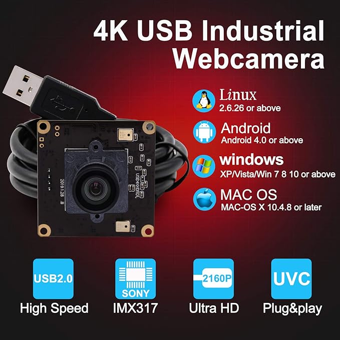 4K Webcam Mini USB Camera with 100 Degree,Ultra HD 2160P Web Camera with Sony IMX317 Sensor Minicam Aluminum Case Webcamera UVC Support,Plug&Play for Windows,Android,Mac,Linux Web Cams