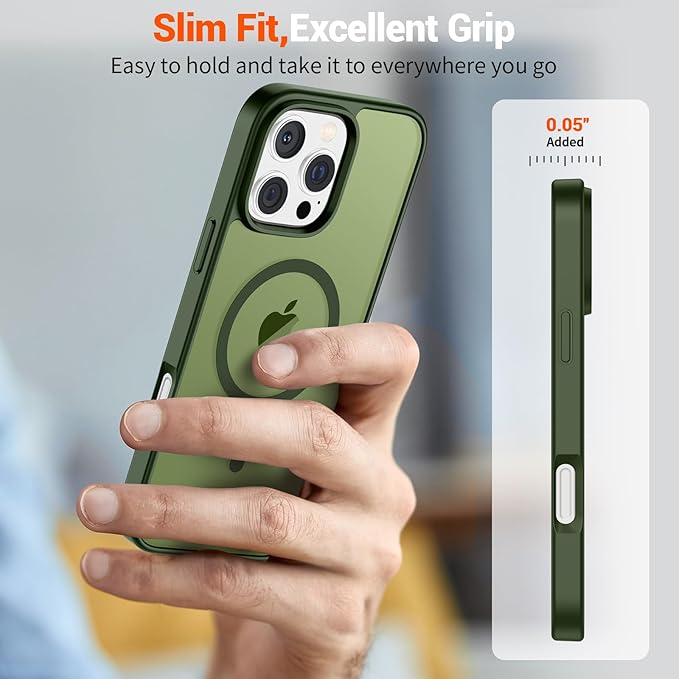 SUPFINE Magnetic for iPhone 16 Pro Case(Compatible with MagSafe)(Military Grade Drop Protection) Slim Translucent Matte Shockproof with Anti-Fingerprint Phone Case,Cangling Green