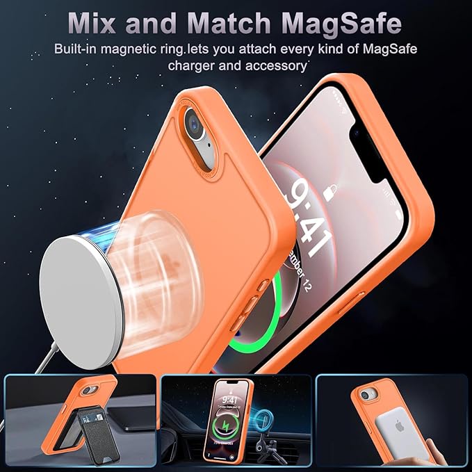 Newfuture Designed for iPhone 17e Case & iPhone 16e Case with Magnetic [13 FT Military Drop Protection] [Compatible with Magsafe] Slim Translucent Shockproof with Anti-Fingerprint Phone Case, Orange