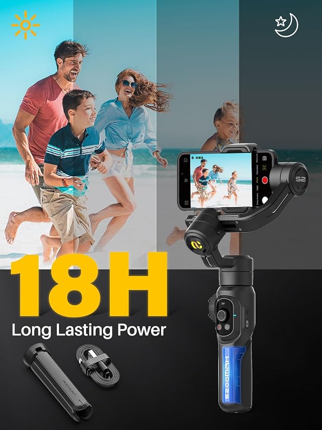 AOCHUAN Professional Gimbal Stabilizer for Smartphone,Built-in 18CM Extension Rod and Powerful Fill Light,360°Inception,Face&Object Tracking Stabilizer,3-Axis Gimbal for iPhone& Android-Smart S2