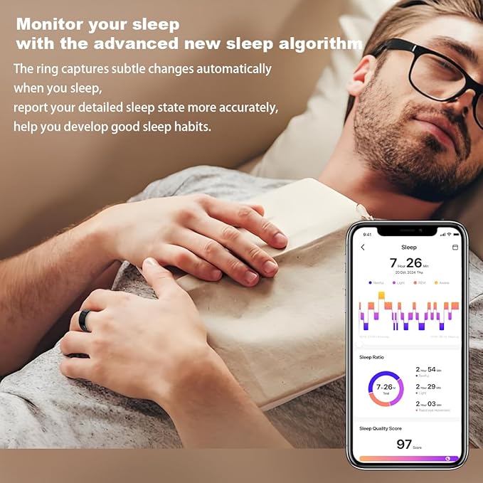 Smart Health Ring for Women Men Fitness Tracker with Heart Rate, Blood Oxygen, HRV, Sleep Monitoring, Step Counting, IP68 for iPhone and Android, No Subscription Fee (Silver, 10#)
