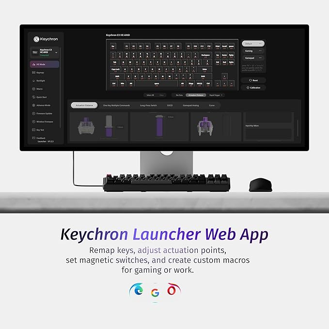 Keychron C3 HE TKL Wired Mechanical Keyboard (80% Layout), Magnetic Switches with Adjustable Actuation, Rapid Trigger, RGB Backlight & Side Lighting, Double-Shot PBT Keycaps – Mac/Windows/Linux