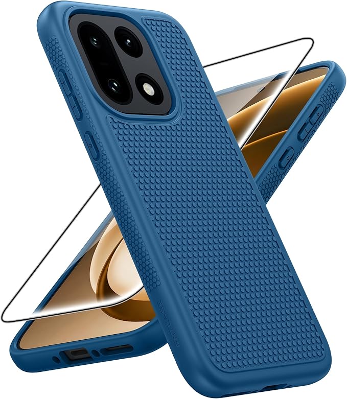 FNTCASE for OnePlus 15 Case: 14FT Heavy Duty Military Grade Drop Protection for One Plus 15 Case with Screen Protector, Non-Slip Anti-Fingerprint Shockproof Matte Soft TPU Phone Cover - Blue