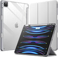 JETech Case for iPad Pro 12.9-Inch (2022/2021/2020/2018) with Pencil Holder, Clear Transparent Back Shell Slim Stand Shockproof Tablet Cover, Auto Wake/Sleep (Silver)
