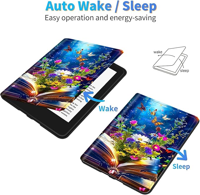 for Amazon Kindle Fire 7 (12th Generation, 2022 Release) 7" Tablet Case, Slim Kickstand Stand Leather Smart Cover with Auto Wake/Sleep, Book Flower