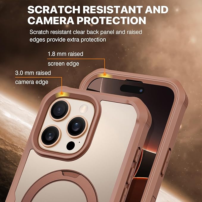 CENHUFO for iPhone 16 Pro Max Case, Compatible with Magsafe Full Body Phone Case Built-in 9H Tempered Glass Privacy Screen Protector and 360° Spin Magnetic Stand Ring Camera Lens Cover -Desert Brown