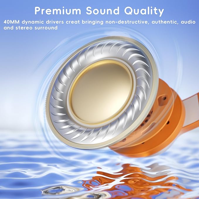 Candy Bila Kids Headphones, Wired Headphones for Kids Over Ear with Microphone, 85/94dB Volume Limiter Headphone for Girls Boys, Foldable Headphone for Learning & Entertainment, White and Orange