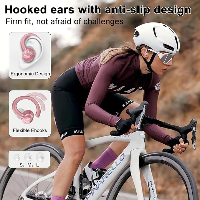 Wireless Earbuds, Sports Bluetooth 5.4 Headphones, Bass Sound 50Hrs Playtime Ear buds with Noise Cancelling Mic, Fast Charging Digital Display IPX7 Waterproof Earphones for Workout/Sports (Rose Gold)