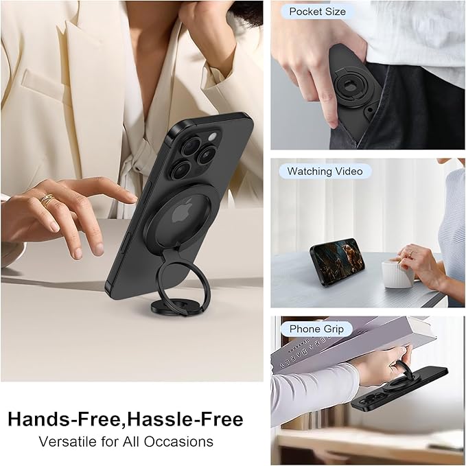 Magnetic Phone Ring Holder for MagSafe Gym Phone Grip Stand Finger Ring Kickstand Dual-Sided Magnetic Stand for iPhone 17 16 Pro Max 16e 15 14 13 12 Pro Max,Samsung,Compatible for Wireless Car Mount