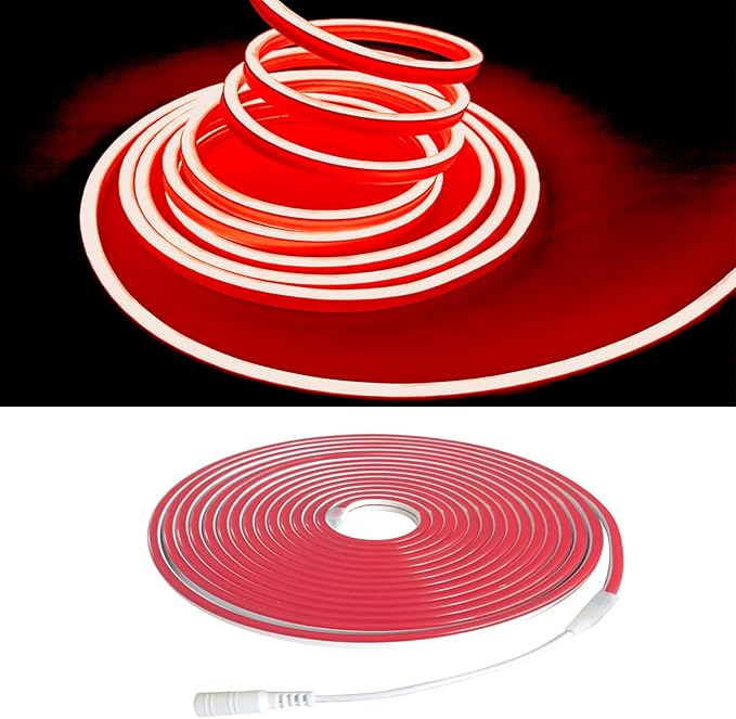 Red Neon LED Strip Lights, 16.4ft 12V Waterproof Flexible Light for Indoor/Outdoor Decoration (Includes Power Adapter)