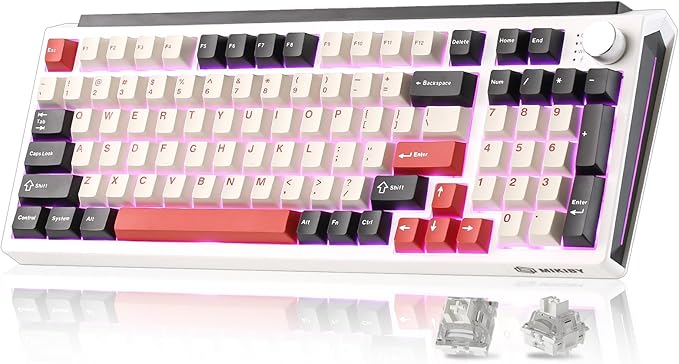 K98 Wireless Mechanical Keyboard,Tri-Mode BT5.0/2.4GHz/USB-C Hot Swappable Custom Keyboard,Gasket Structure,RGB Backlit Gaming Keyboard for Win & Mac(White&Red,Milk-V2 Switch)
